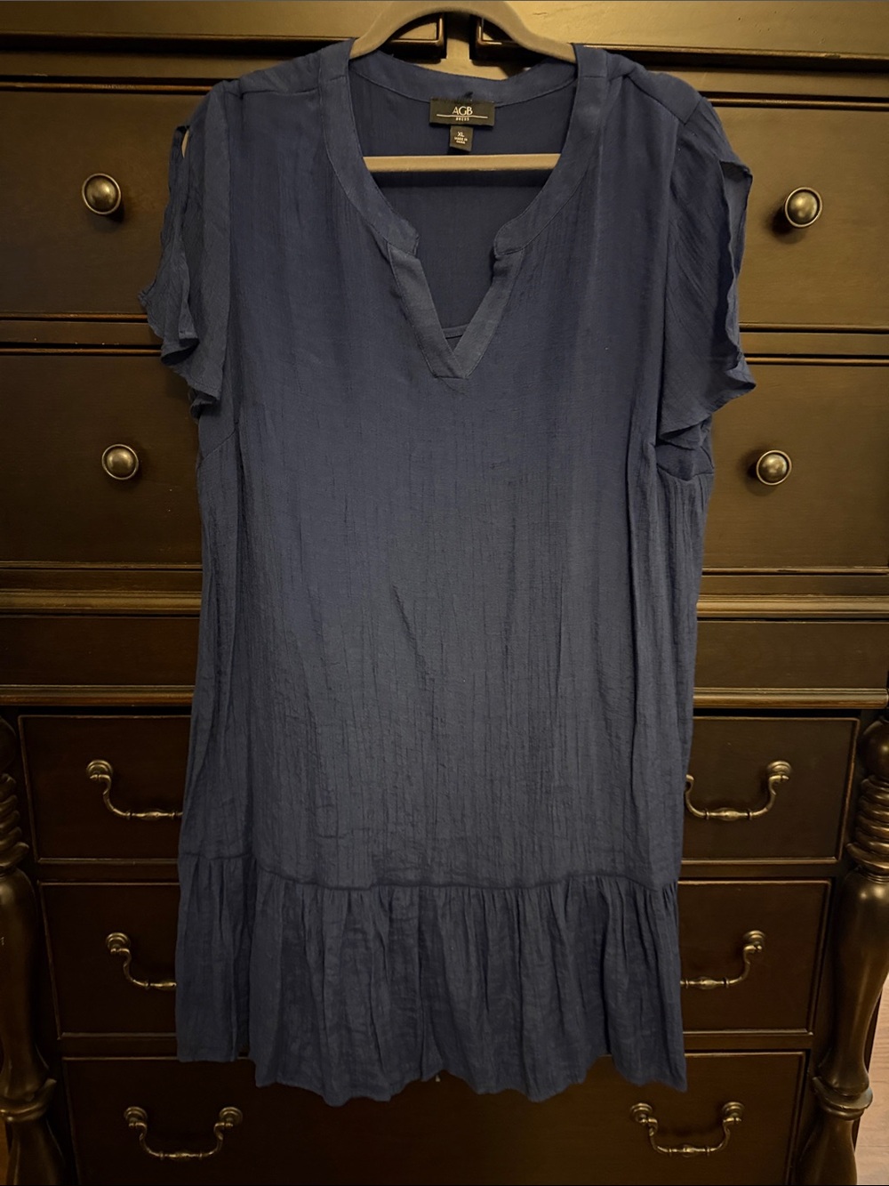 AGB Navy Blue Midi Dress with Ruffled Hem